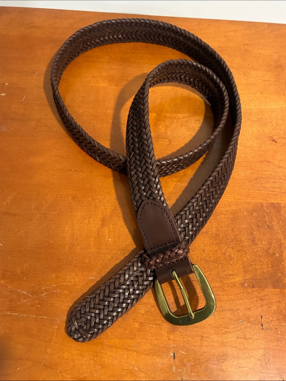 Polo Ralph Lauren braided leather belt 40 brass buckle